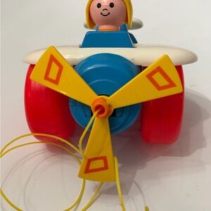 Vintage Fisher-Price Red and Blue Pull-Along Toy Plane